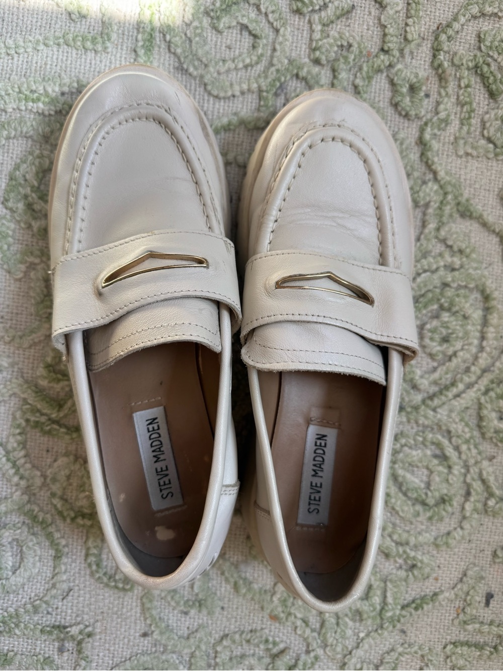 Steve Madden Leather Loafers, in color Bone with Gold Accent